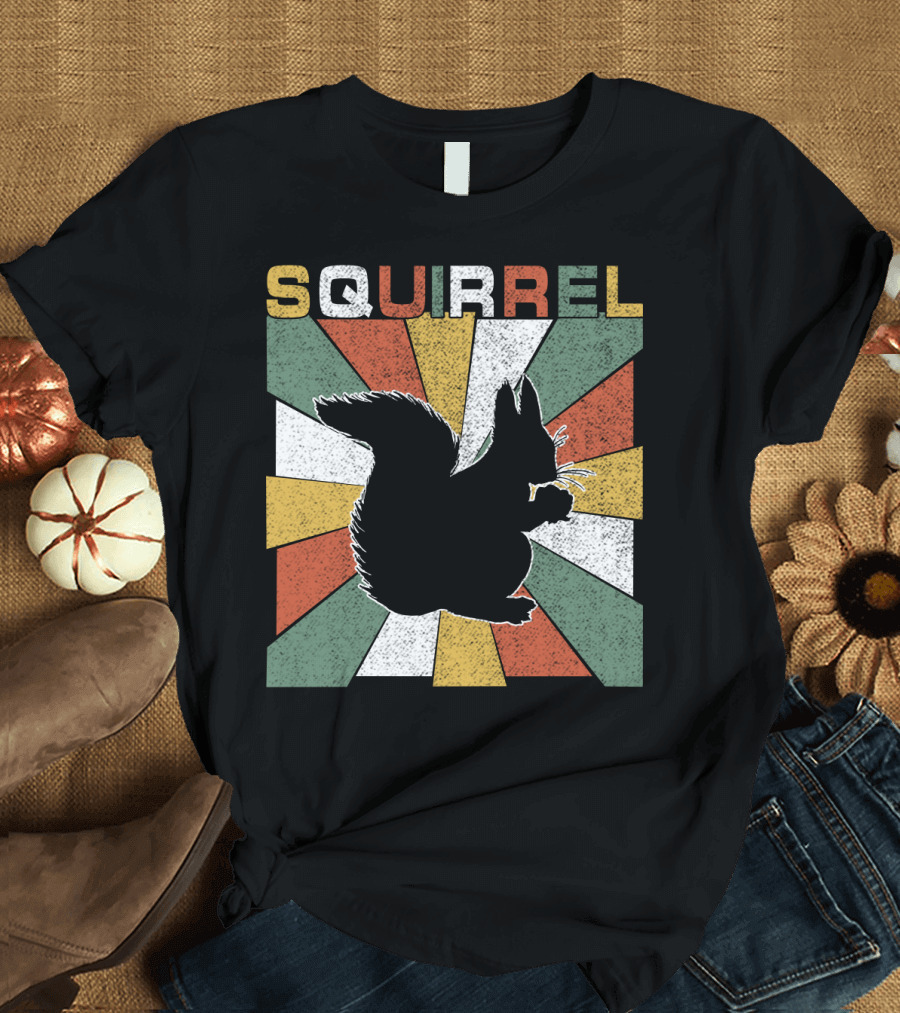 Squirrel Retro 70s Silhouette Vintage Colors T-Shirt