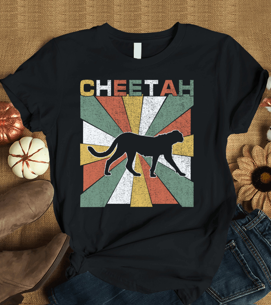 Cheetah Silhouette Retro 70s Vintage Stripes T-Shirt