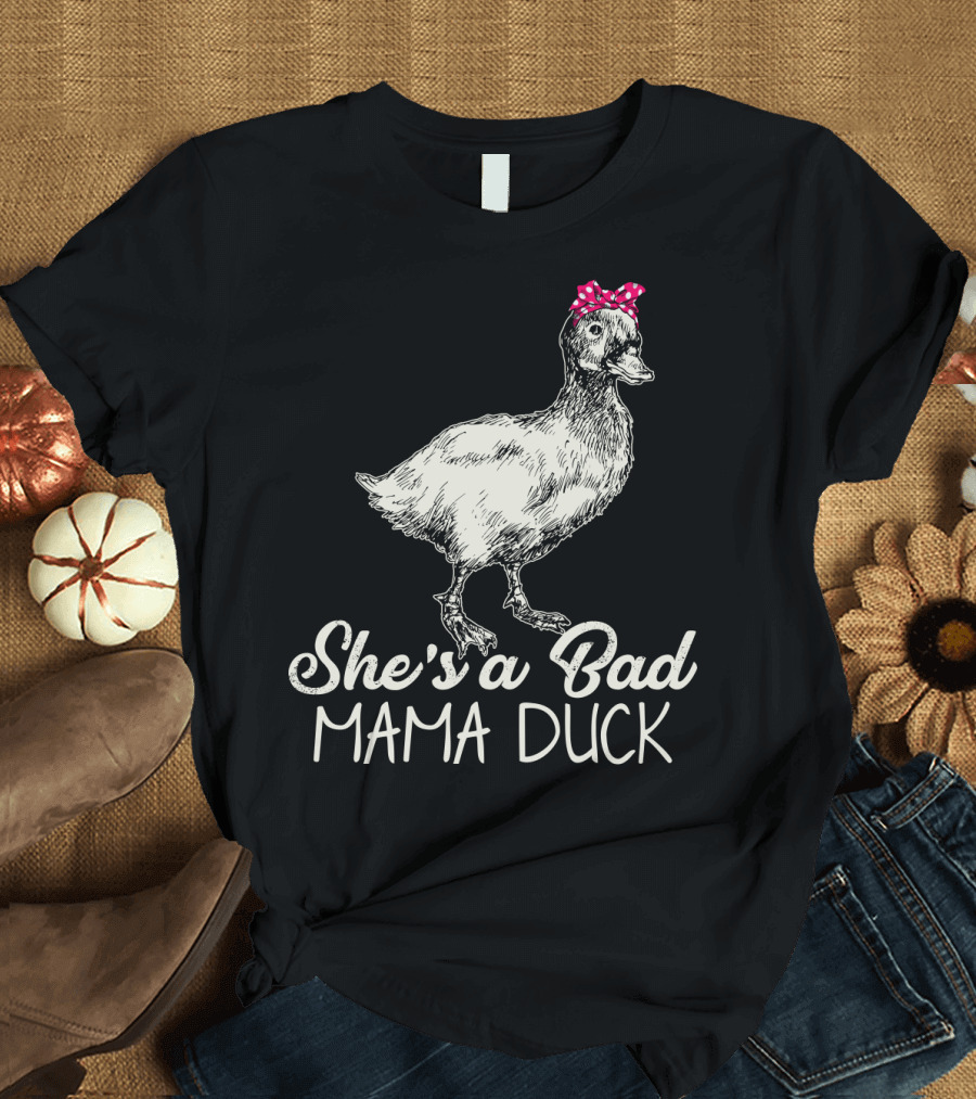She's a Bad Mama Duck with Pink Bow T-Shirt