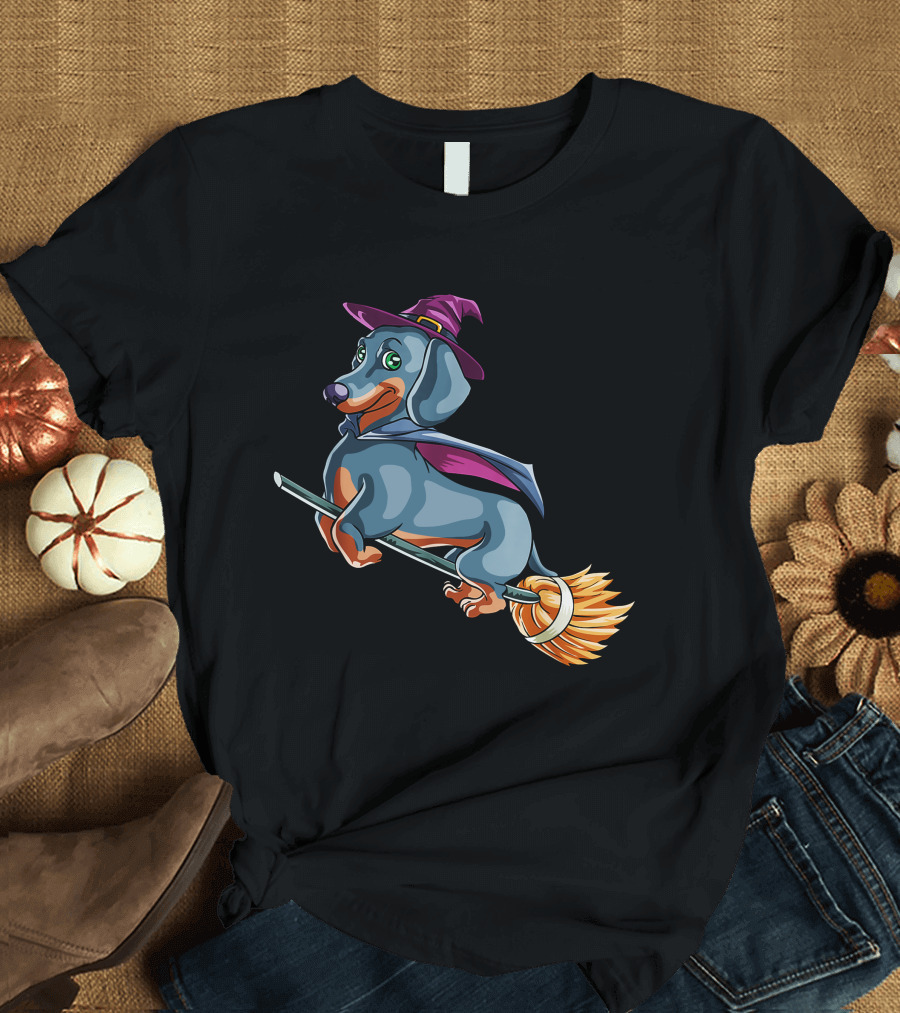 Halloween Dachshund Witch Costume Funny Scary T-Shirt