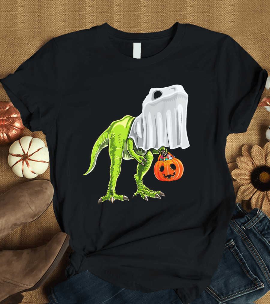 Halloween Rex Dinosaur Ghost Costume Pumpkin T-Shirt
