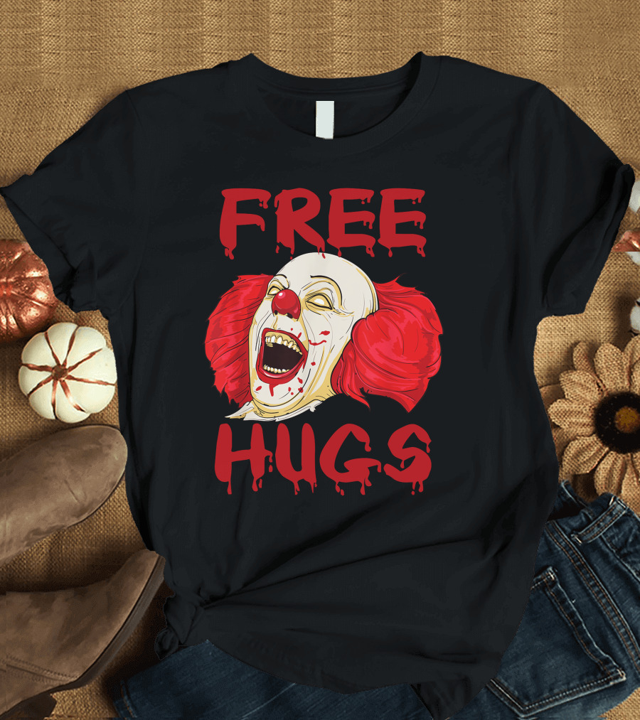 Free Hugs Halloween Evil Killer Scary Clown Horror T-Shirt