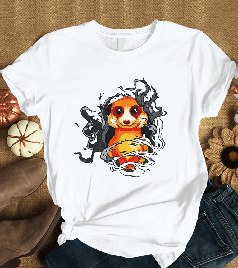 Meerkat Vivid Orange Burst Black Swirls T-Shirt