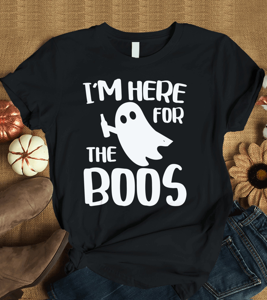 I'm Here For The Boos Halloween Ghost Holding Bottle T-Shirt