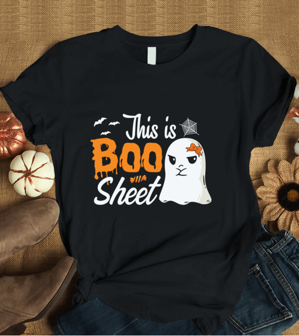 T-Shirt: This Is Boo Sheet Ghost Bats Spiderweb Bow T-Shirt This Is Boo Sheet Ghost Bats Spiderweb Bow T-Shirt