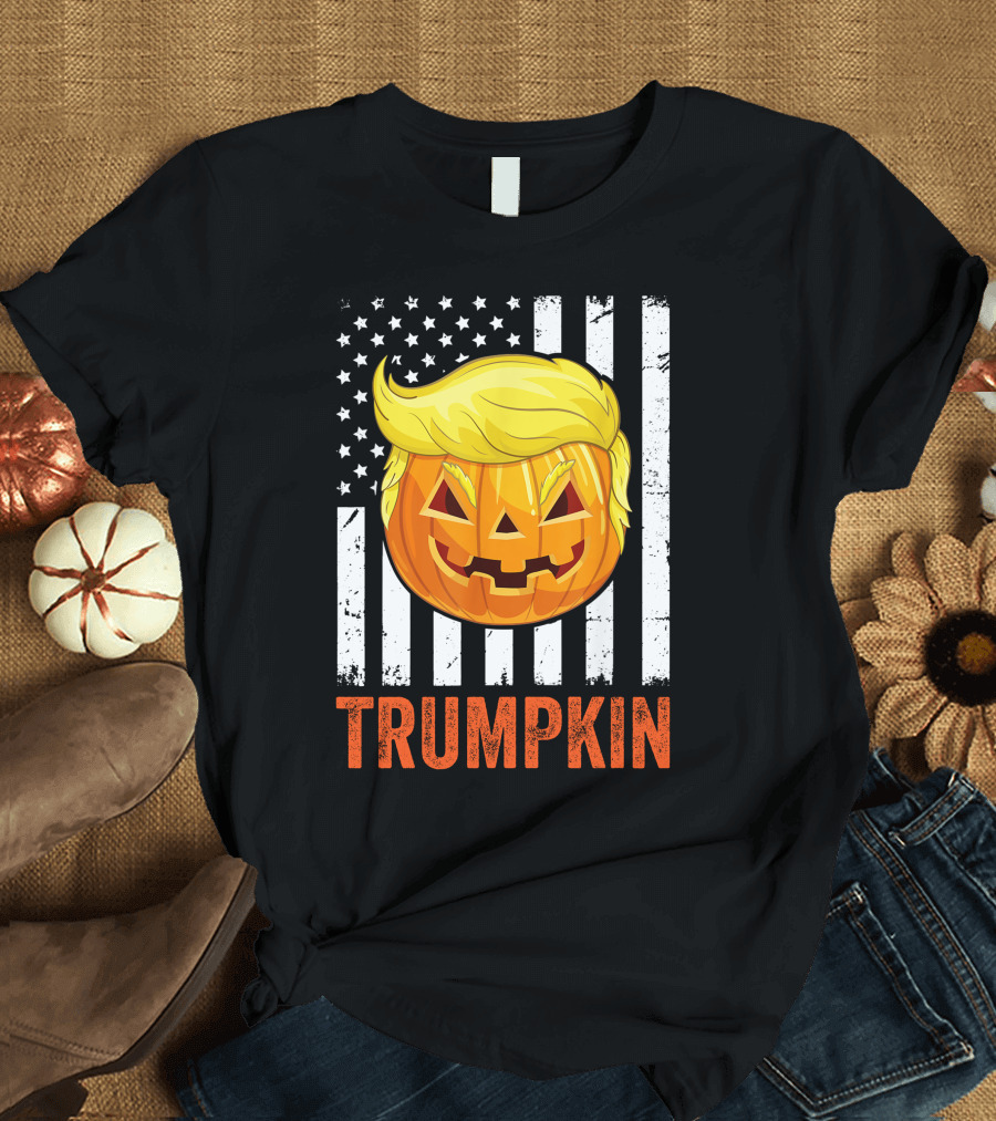 Halloween Trumpkin Make Halloween Great Again Pumpkin USA Flag T-Shirt