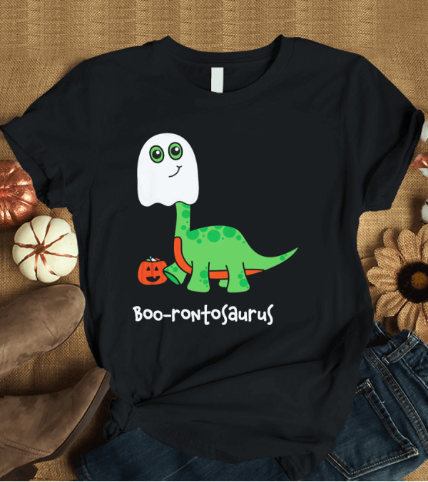 T-Shirt: Boo-rontosaurus Ghost Dinosaur with Pumpkin Halloween Cute Funny Brontosaurus T-Shirt Boo-rontosaurus Ghost Dinosaur with Pumpkin Halloween Cute Funny Brontosaurus T-Shirt