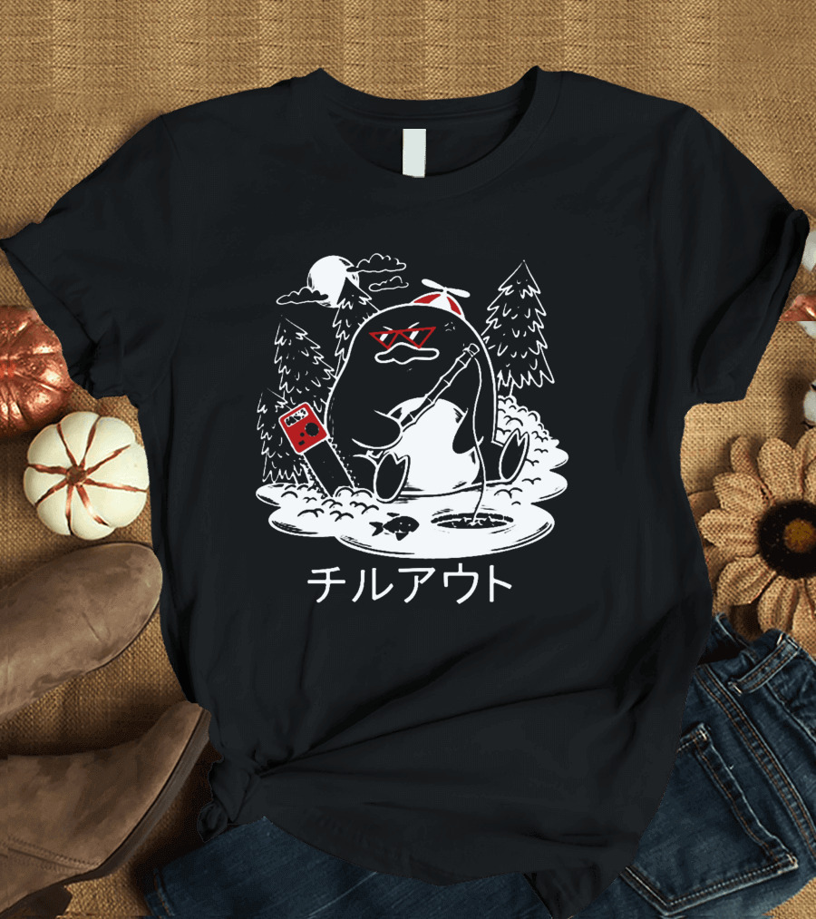 Isaacwhy Merch Chill Out Penguin with Chainsaw and Fishing Rod T-Shirt