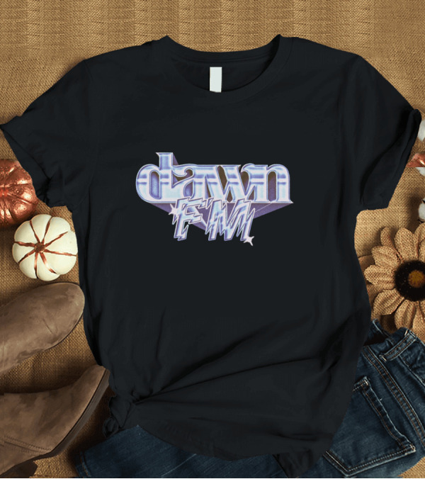 T-Shirt: Dawn FM Chrome Text with Futuristic Blue and Purple Styling T-Shirt Dawn FM Chrome Text with Futuristic Blue and Purple Styling T-Shirt