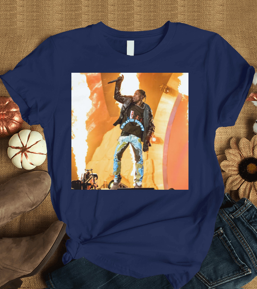 Travis Scott Live Concert Performance with Fire Effects T-Shirt