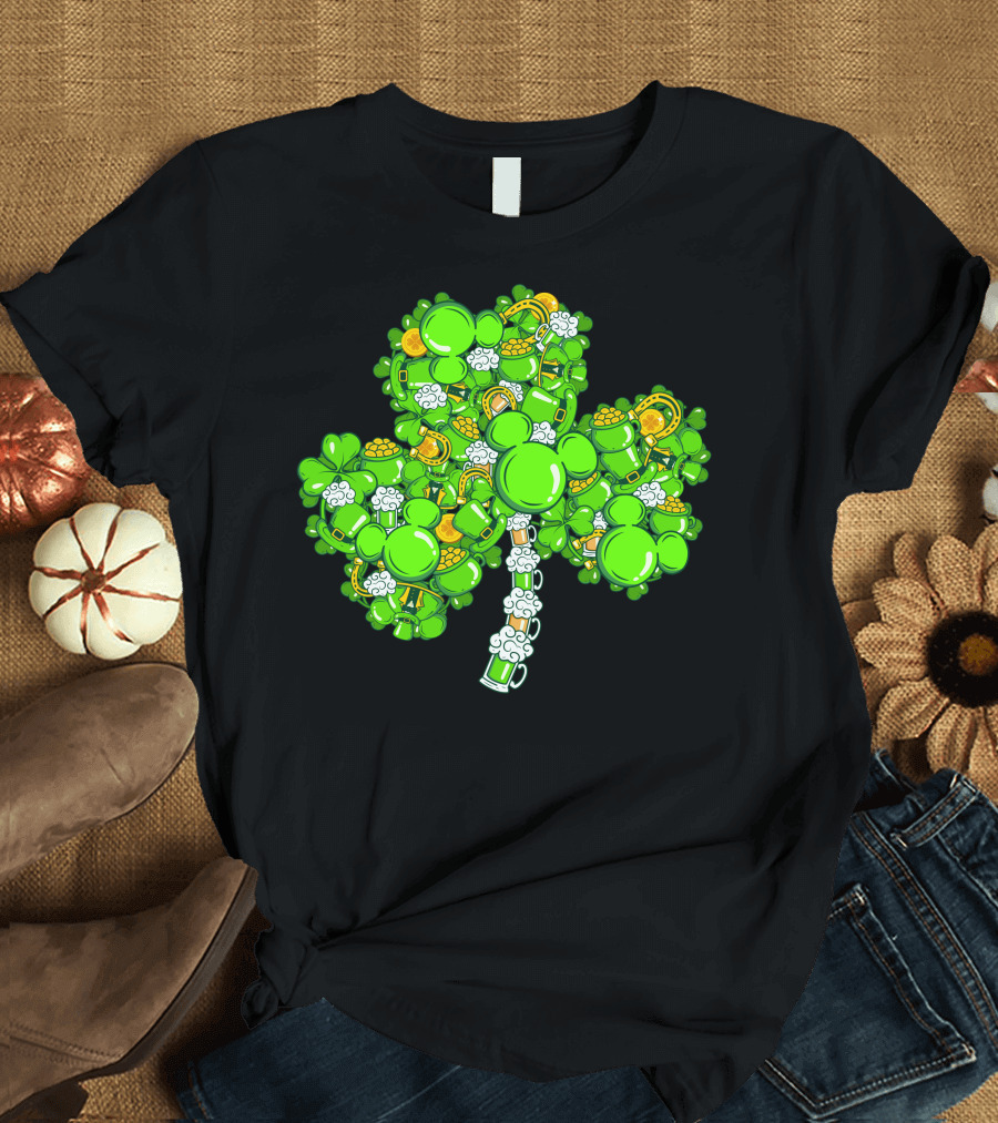 Shamrock Mickey Mouse St. Patrick's Day Beer Mugs and Gold Coins T-Shirt
