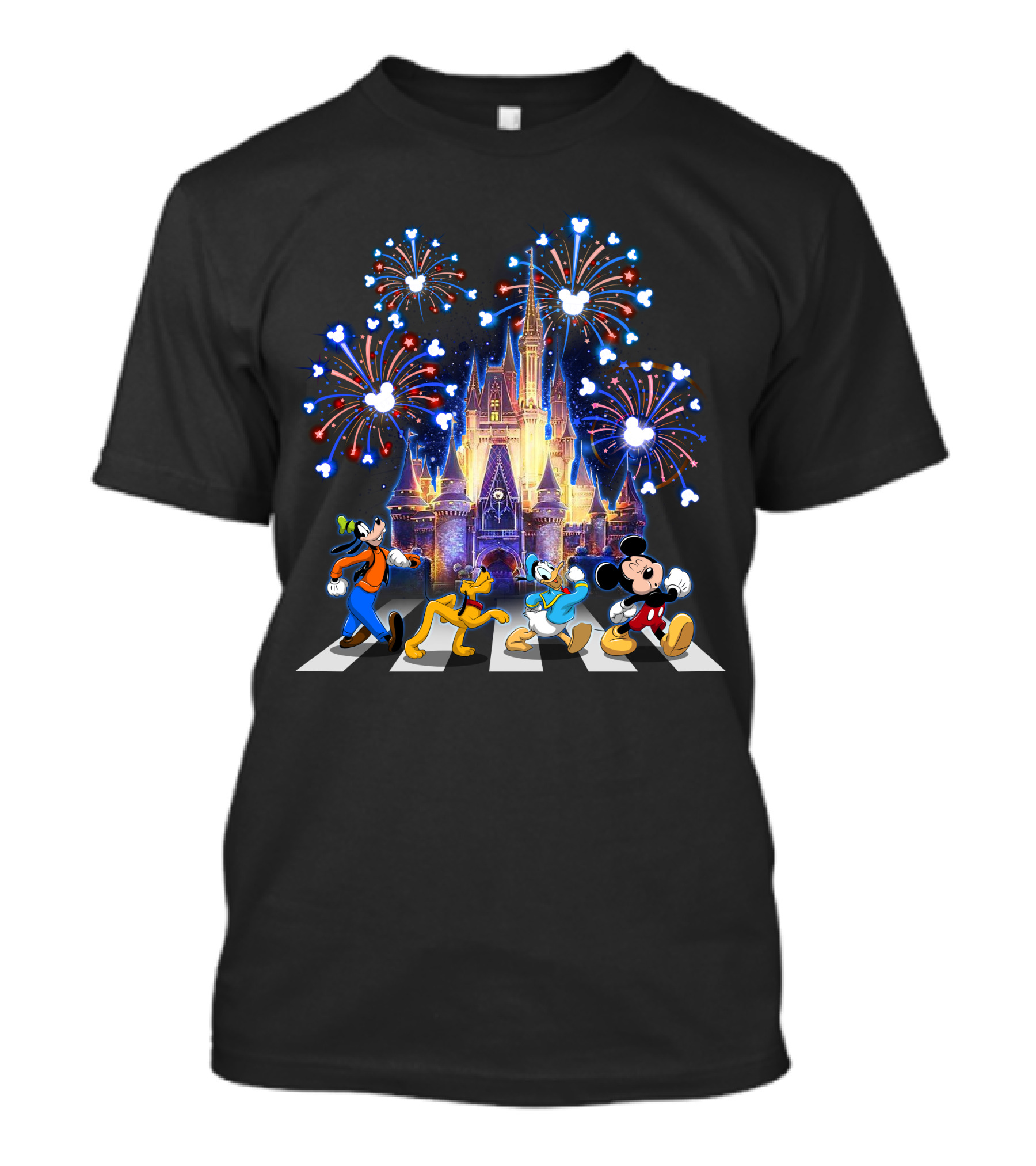 Firework Castle Abbey Road Mickey Goofy Donald Pluto T-Shirt