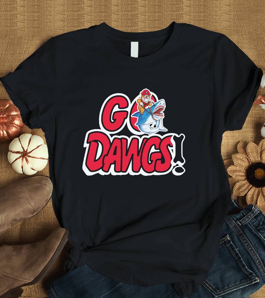 Go Dawgs Bulldog Riding Shark T-Shirt