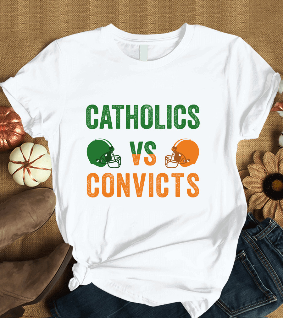 Catholics Vs. Convicts 1988 Football Helmets Rivalry T-Shirt