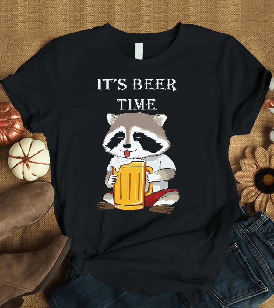It's Beer Time Raccoon with Mug T-Shirt
