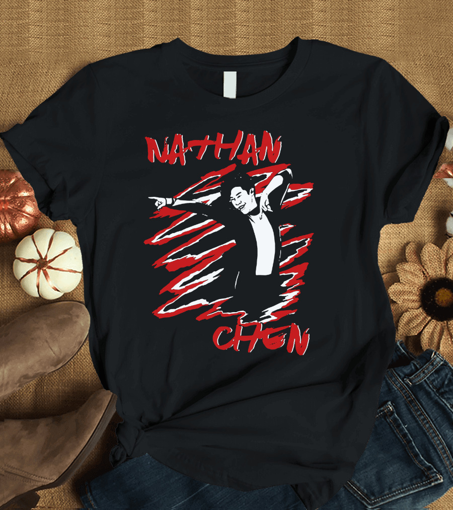 Nathan Chen Dynamic Pose Red and Black T-Shirt