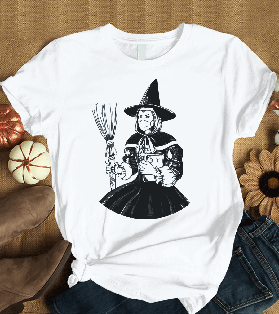 Adam Berry Witch Problems Masked Witch Holding Broom and Book T-Shirt