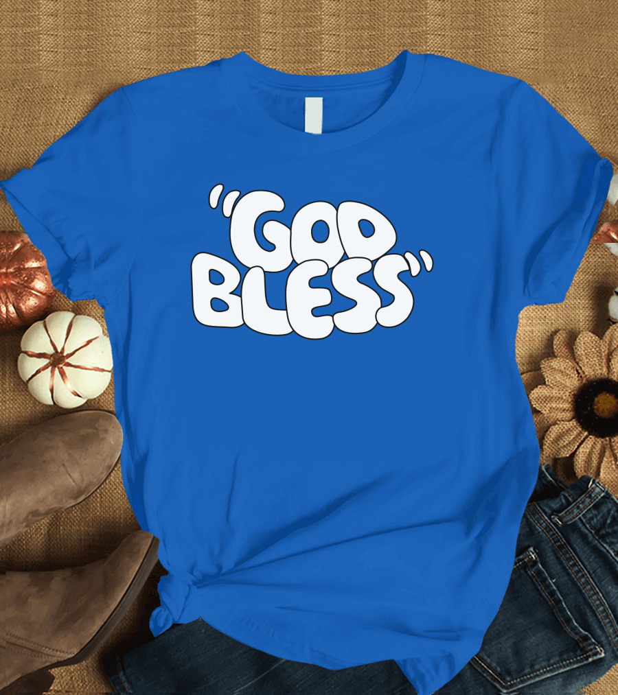 God Bless Text in Bubble Letters T-Shirt