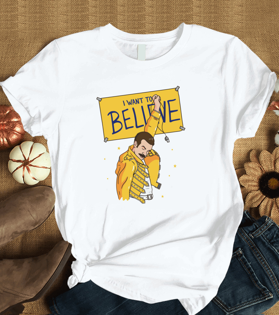 I WANT TO BELIEVE Yellow Jacket Mustache Iconic Pose T-Shirt
