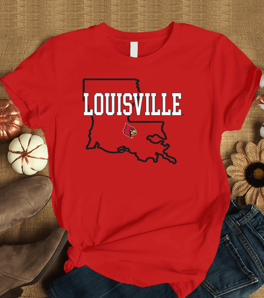 Louisville Cardinals Louisiana Map T-Shirt