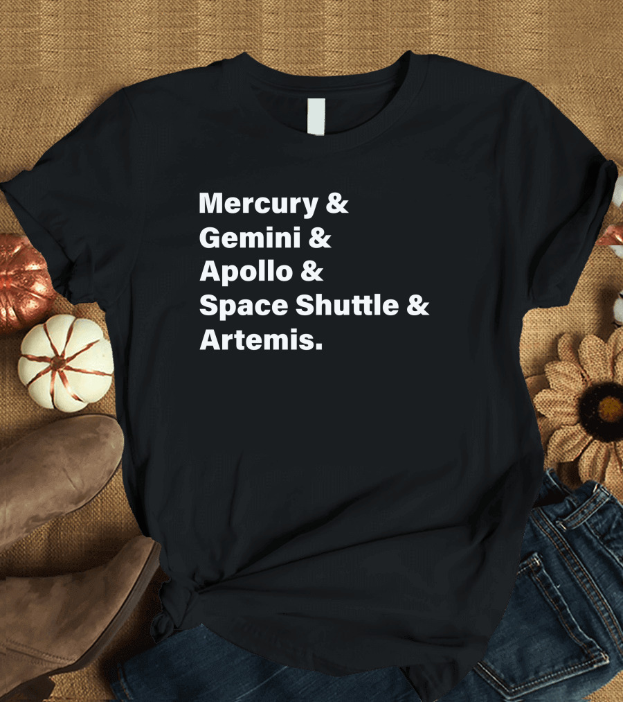 NASA Space Programs Mercury Gemini Apollo Space Shuttle Artemis T-Shirt