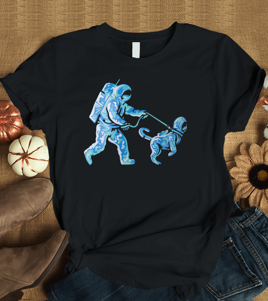 Merch Moon Man Walking Dog in Neon T-Shirt