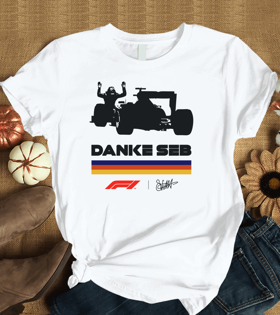 Formula 1 Danke Seb Vettel Silhouette with F1 Logo and Signature T-Shirt