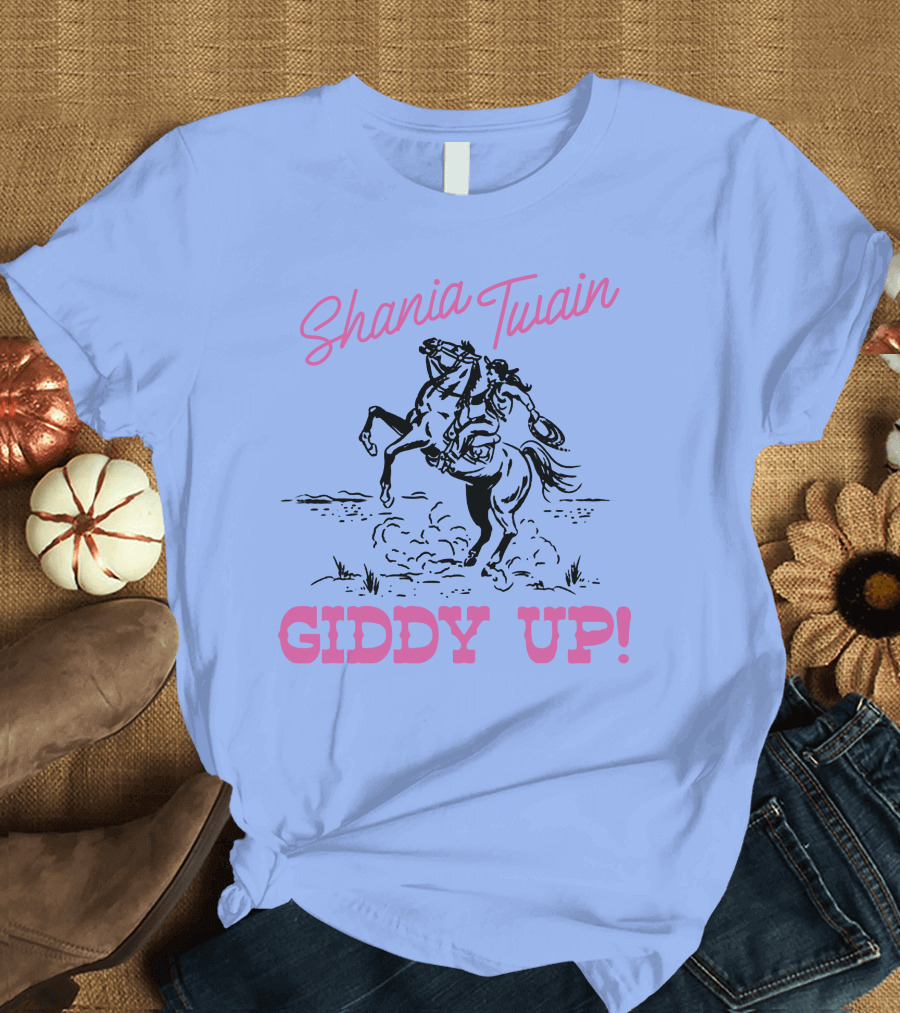 Shania Twain Giddy Up Riding Horse Sketch T-Shirt