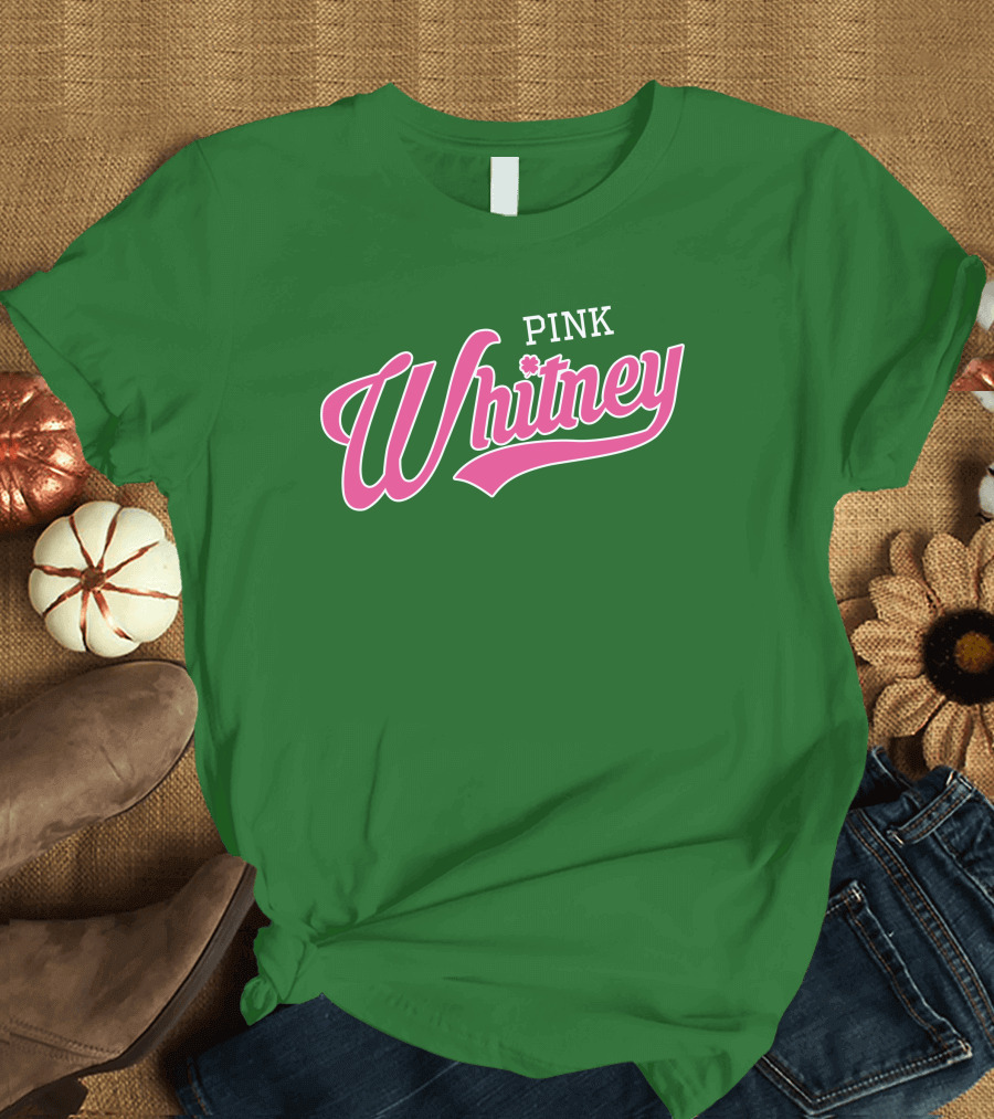 Pink Whitney Retro Bold Script Green Background T-Shirt