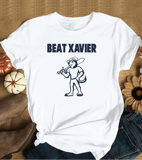 T-Shirt: Beat Xavier Mascot with Sword and Cap T-Shirt Beat Xavier Mascot with Sword and Cap T-Shirt