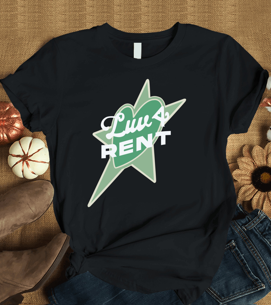 Luv 4 Rent Green Heart with Starburst Background T-Shirt