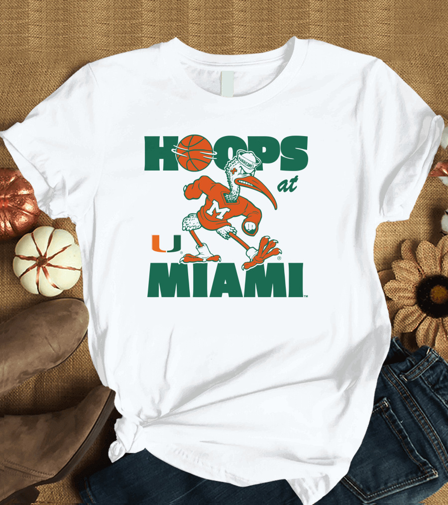 Hoops at Miami Hurricanes Basketball U Miami Bird Mascot T-Shirt