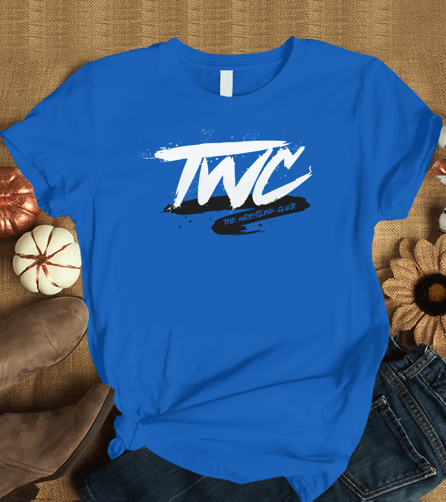 TWC The Wrestling Club Bold Brushstroke Logo on Blue T-Shirt