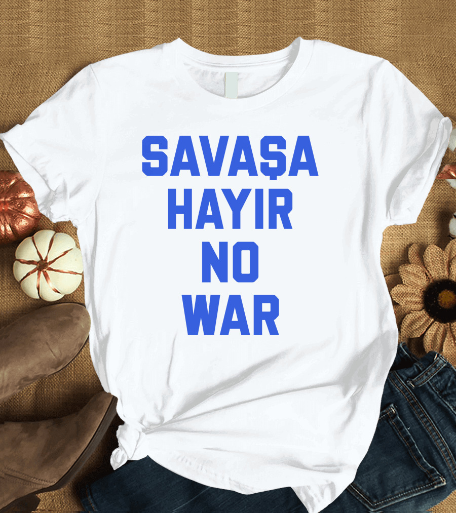 Savaşa Hayır No War Blue Text T-Shirt