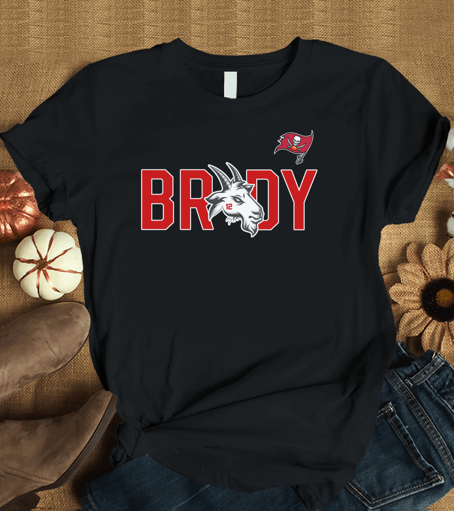 Tom Brady Buccaneers Goat with 12 Jersey and Flag T-Shirt