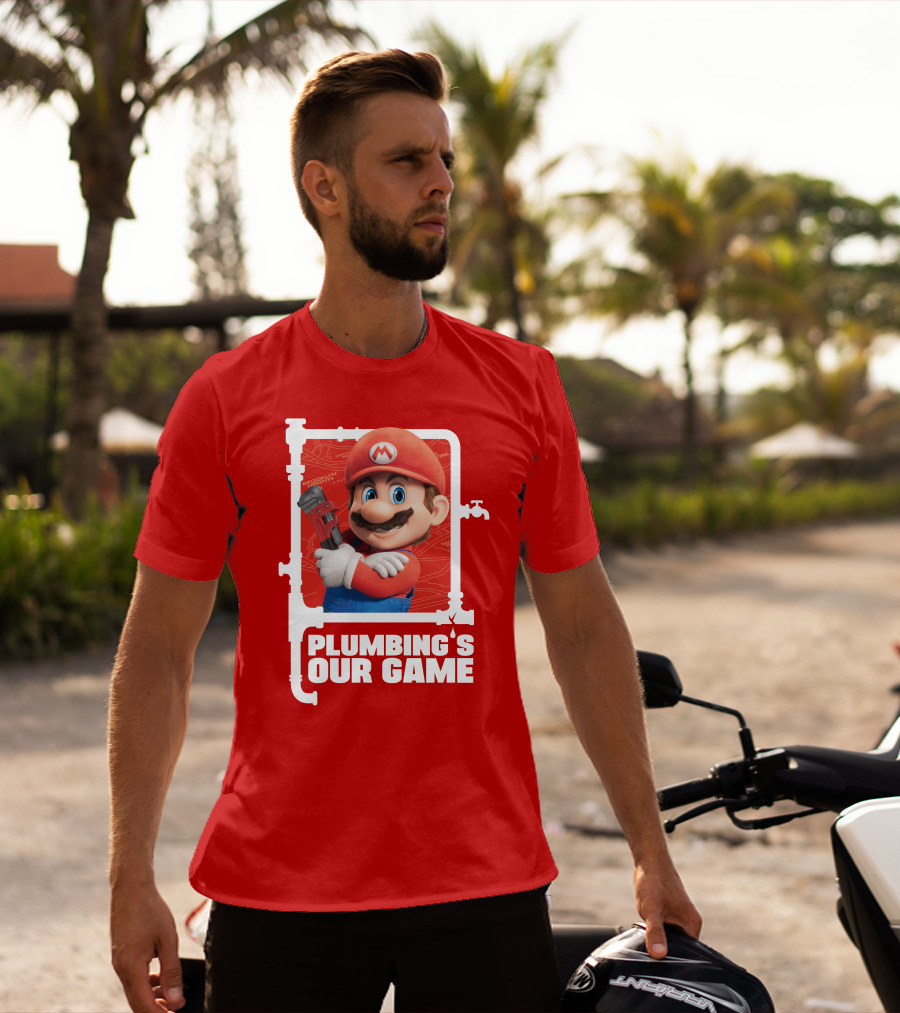 Mario Plumbing's Our Game Plumber's Iconic Red Outfit And Wrench T-Shirt