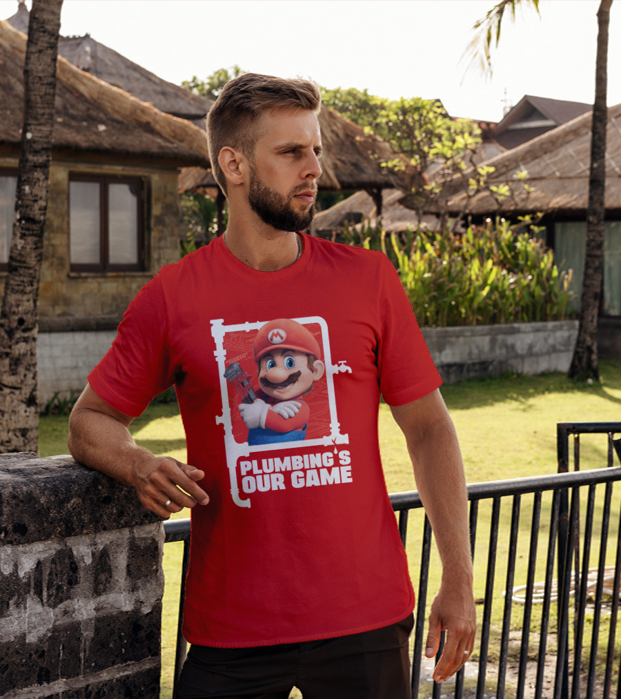 Mario Plumbing's Our Game Plumber's Iconic Red Outfit And Wrench T-Shirt
