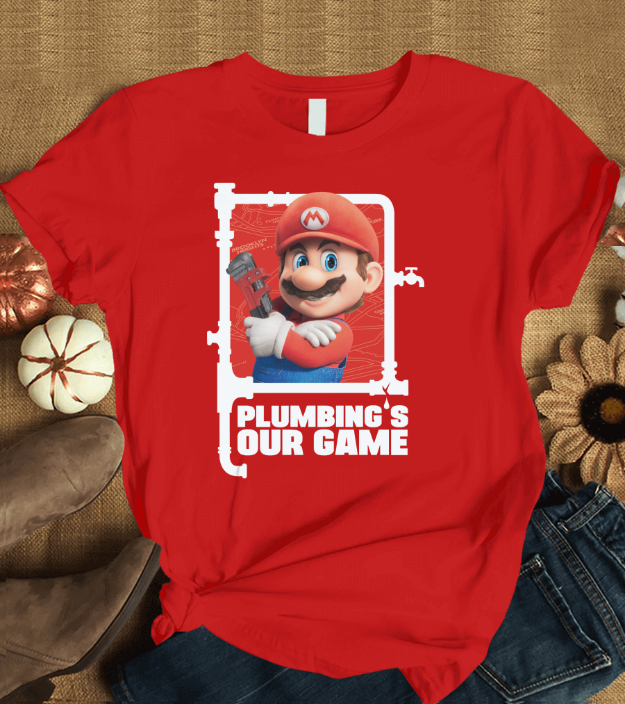 Mario Plumbing's Our Game Plumber's Iconic Red Outfit And Wrench T-Shirt