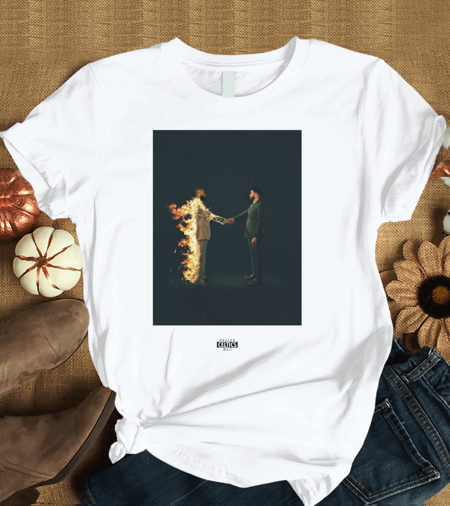 Boston Celtics 18/19 Jayson Tatum Jaylen Brown Handshake Fire T-Shirt