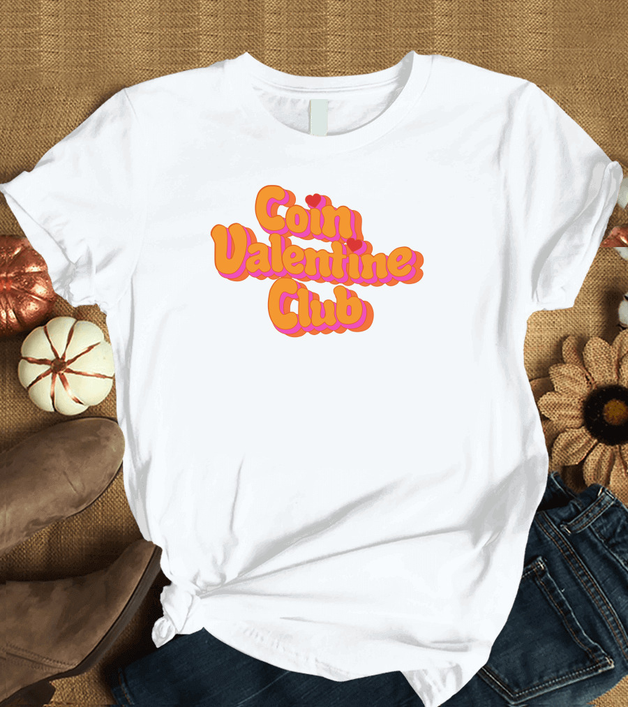 Coin Valentine Club Retro Style with Heart Accents T-Shirt