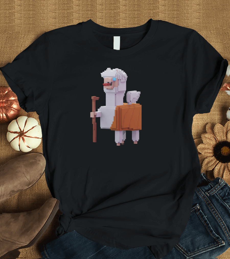 Pacaverse Alpacadabraz Pixel Alpaca Character with Stick and Saddle T-Shirt