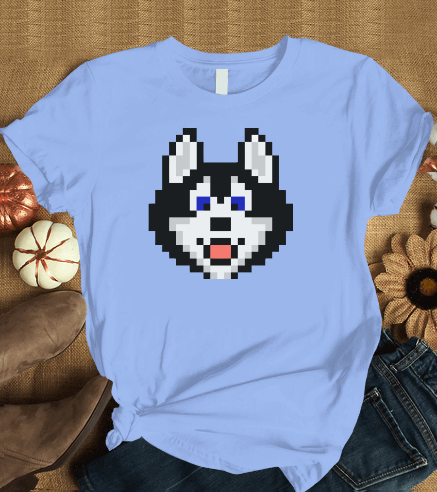 Huskytoken Cat Pixelated Husky Face on Light Blue T-Shirt