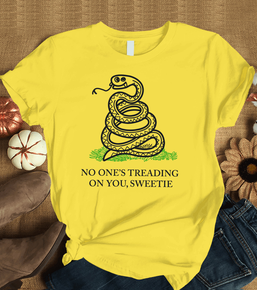 Kevin Max No One's Treading On You Sweetie Snake Illustration Yellow Background T-Shirt