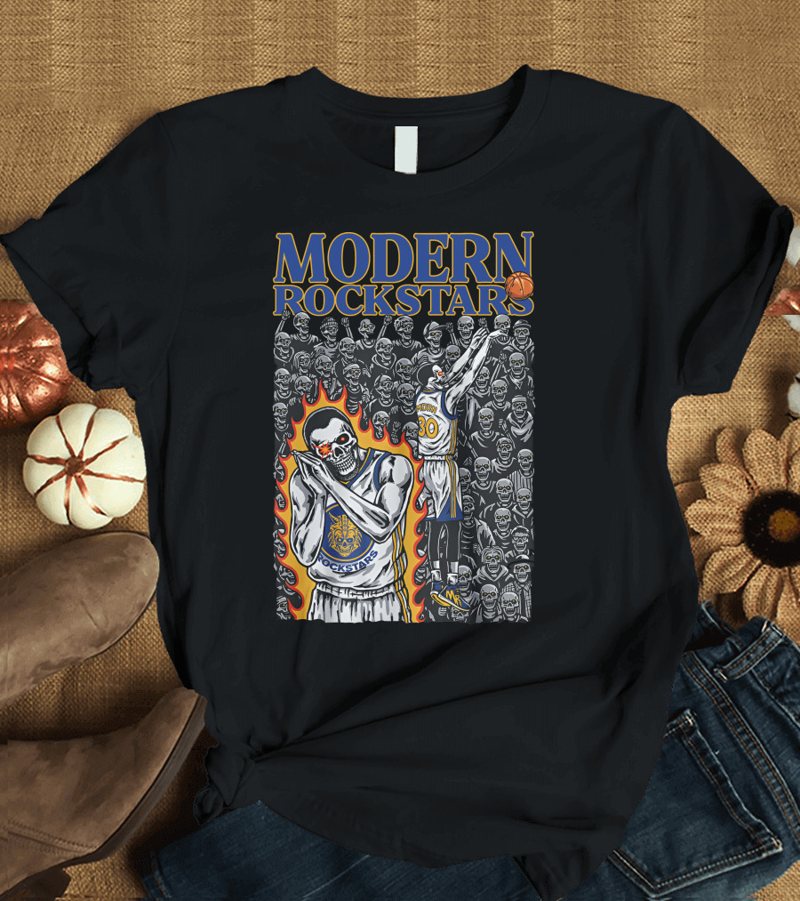 MODERN ROCKSTARS Basketball Flames and Skulls T-Shirt