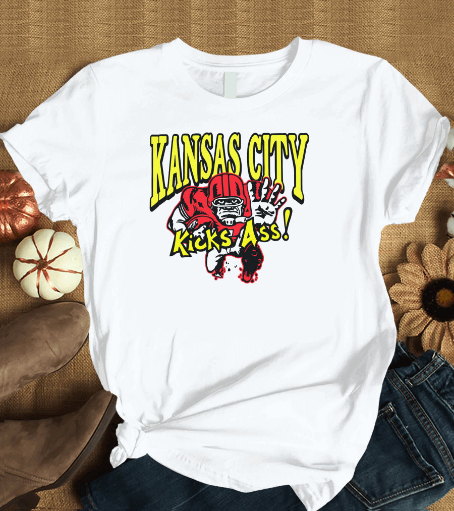 Kansas City Kicks Ass Red Football Player T-Shirt