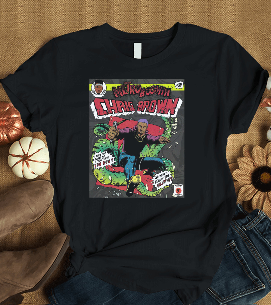 Metro Boomin Chris Brown Comic Style Art with Villain T-Shirt