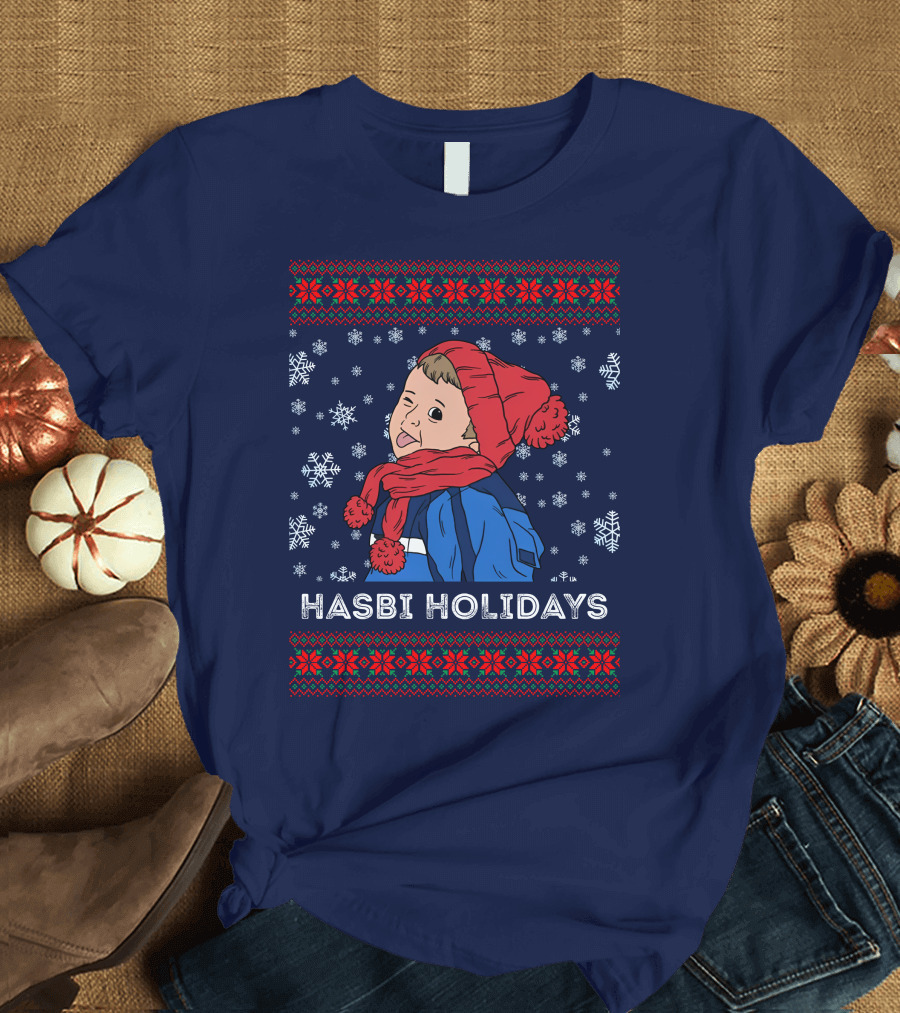 Hasbulla Merch Hasbi Holidays Snowflakes and Knit T-Shirt