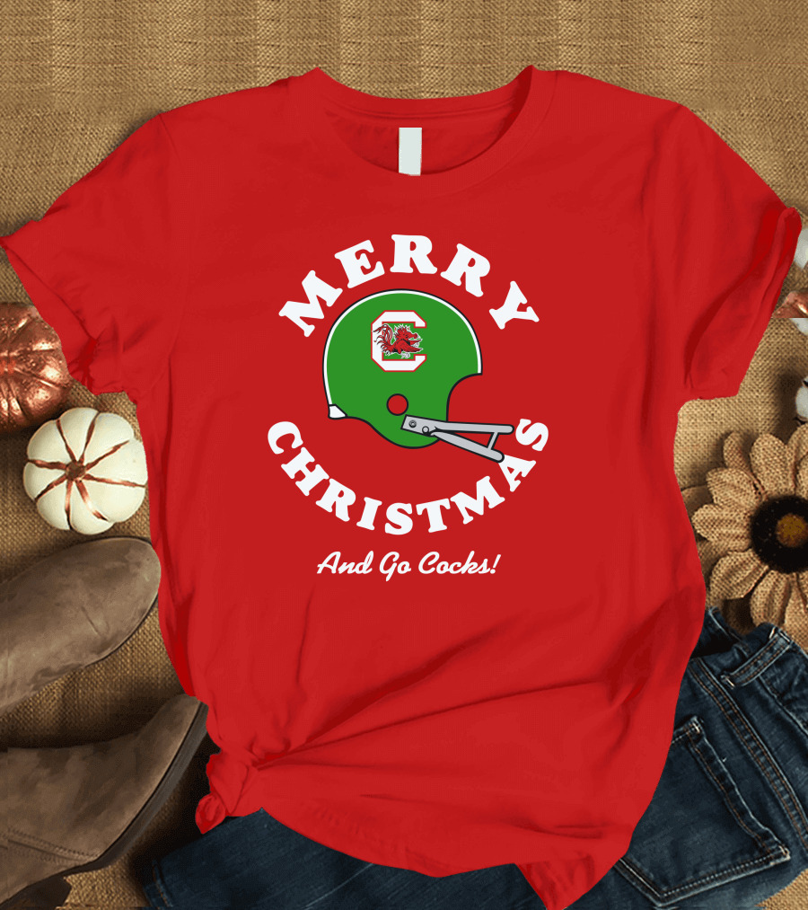 Merry Christmas And Go Cocks Football Helmet T-Shirt