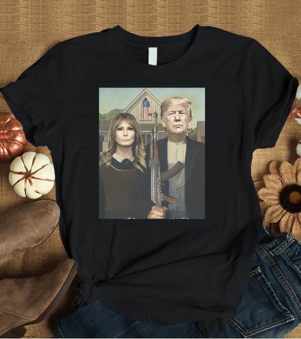 T-Shirt: Save America Trump Melania American Gothic Rifle USA Flag T-Shirt Save America Trump Melania American Gothic Rifle USA Flag T-Shirt