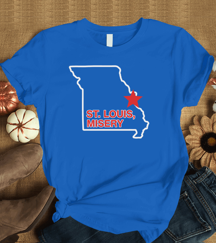 St Louis Misery Red Star on Missouri State Outline Blue Background T-Shirt